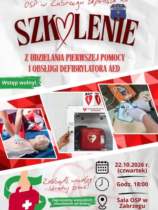 Bezpłatne szkolenie z pierwszej pomocy i obsługi AED w Zabrzegu