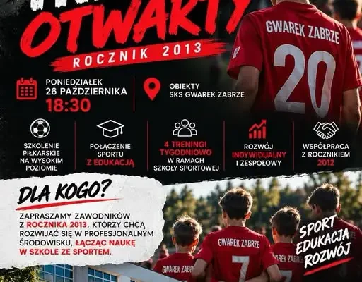 SKS Gwarek Zabrze zaprasza na otwarty trening rocznika 2013
